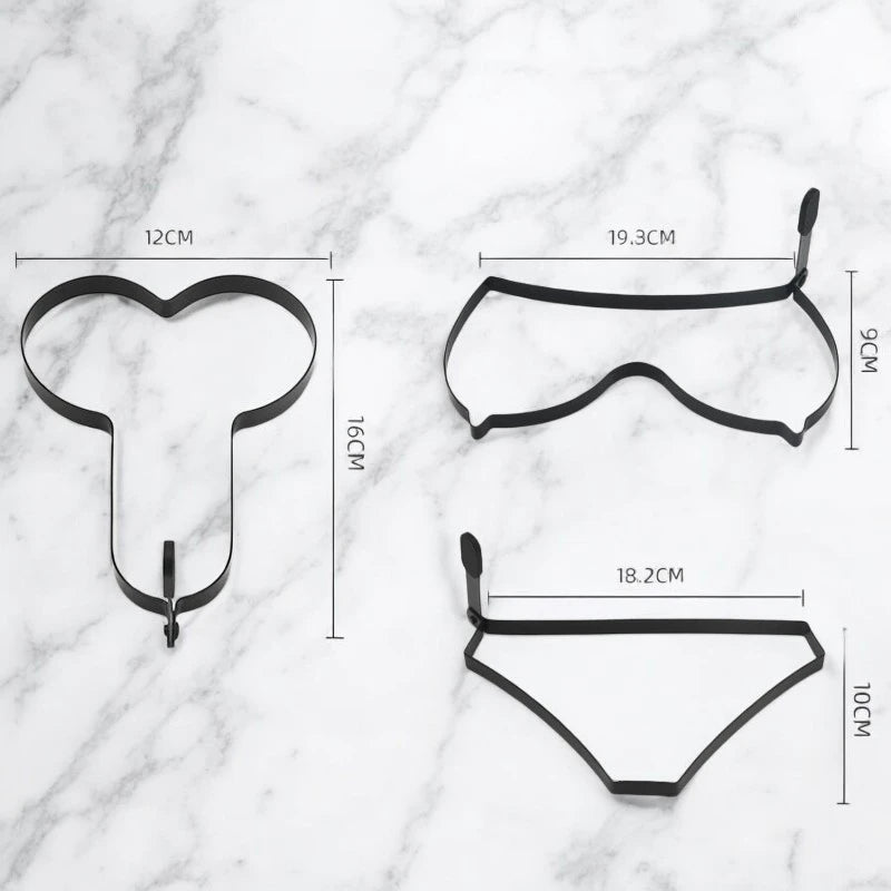 An egg fryer mould in a sexual shape of a boobs, penis and panty.