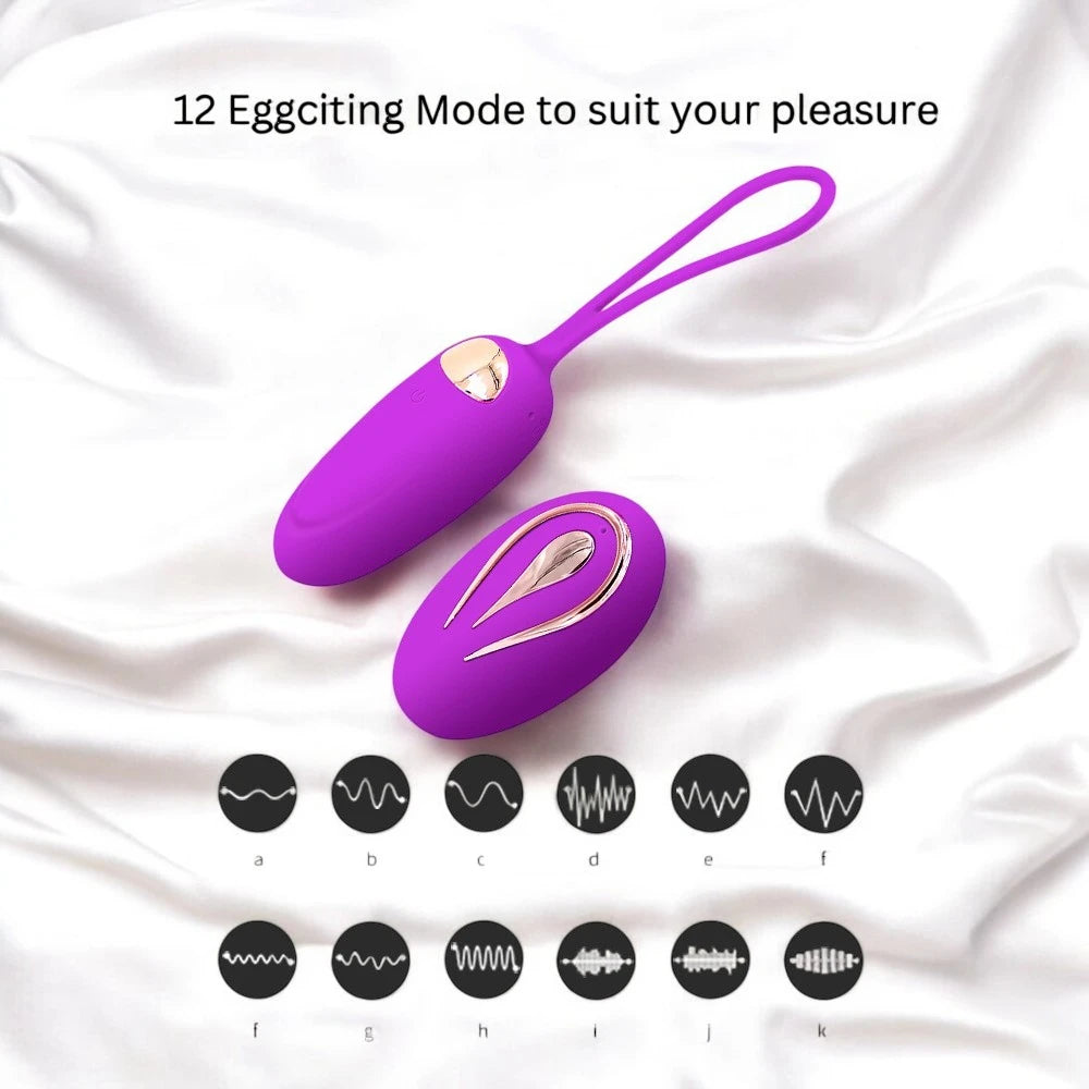 A purple egg shaped vibrator with a remote control.