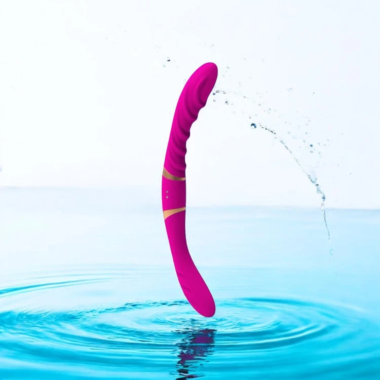A rechargeable purple double end vibrator dildo.