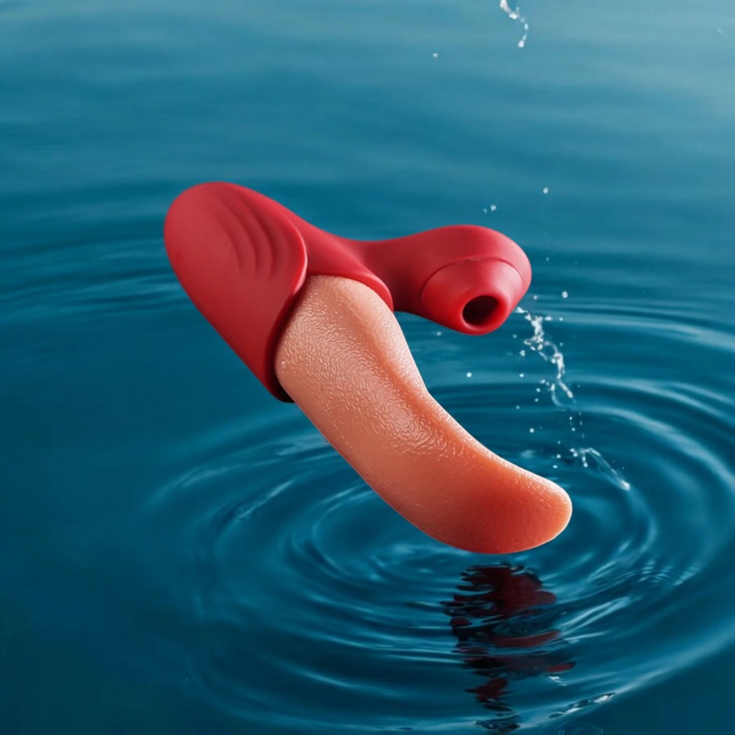 A realistic red tongue vibrator with a clitoris suction to simulate oral sex.